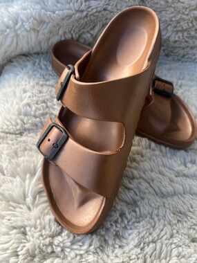 Birkenstock Women's Brown Double-Buckle Slide Sandals